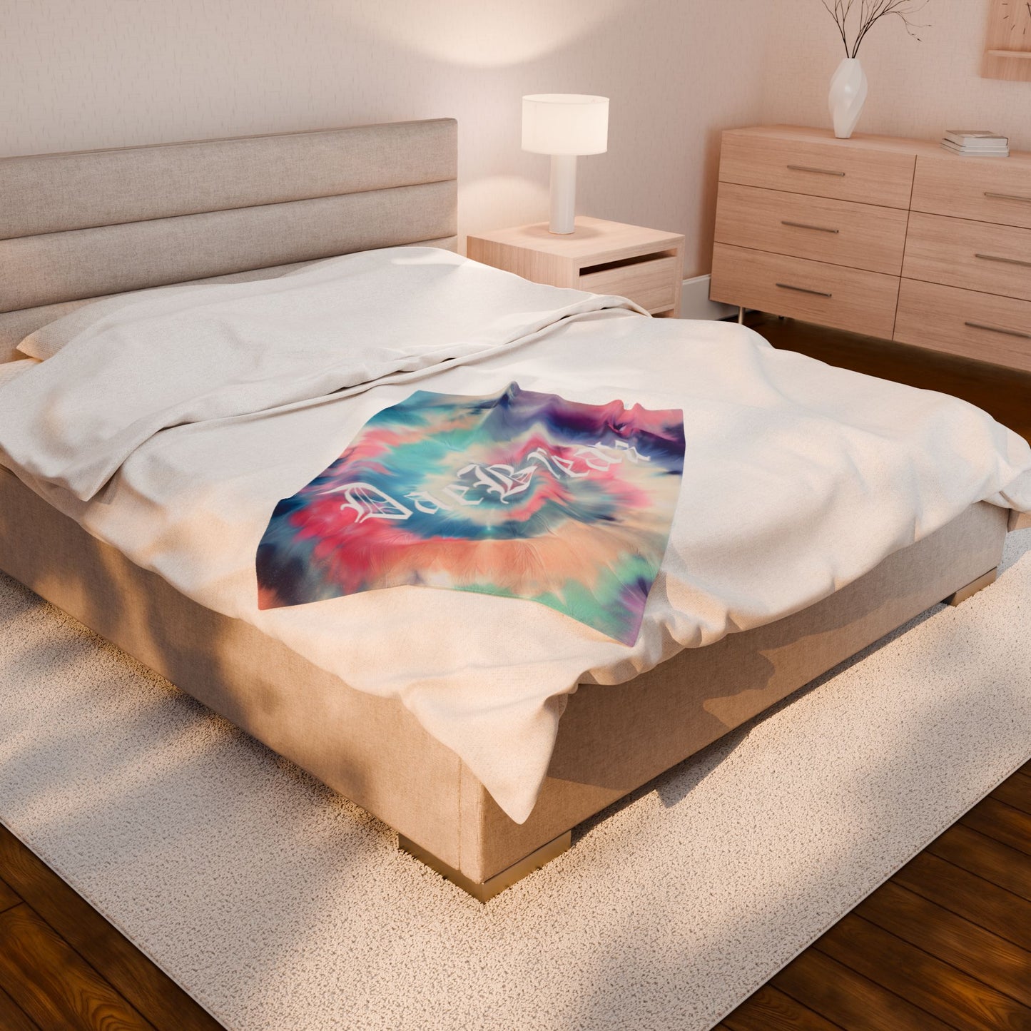 DaeBreak Text Logo Colorful Tie-Dye Velveteen Plush Blanket - Cozy Throw for Comfort and Style