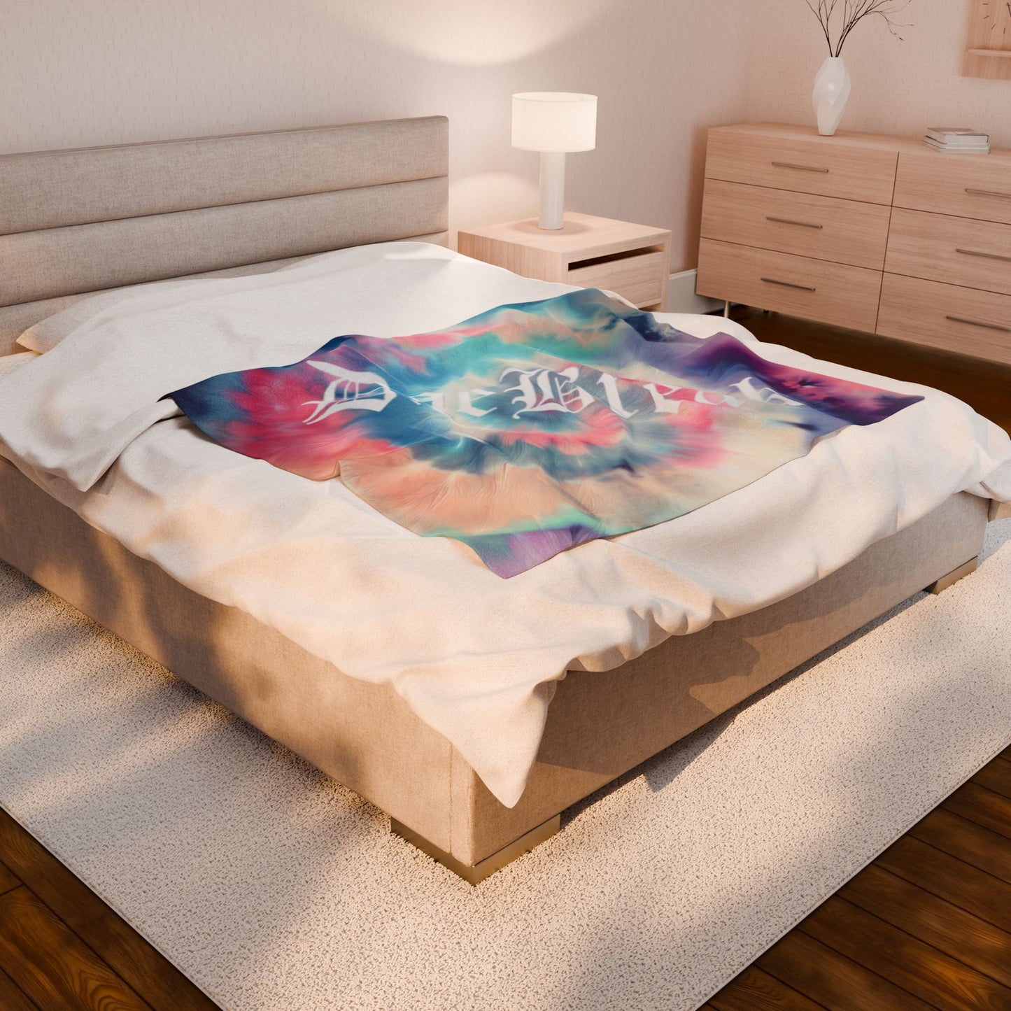DaeBreak Text Logo Colorful Tie-Dye Velveteen Plush Blanket - Cozy Throw for Comfort and Style
